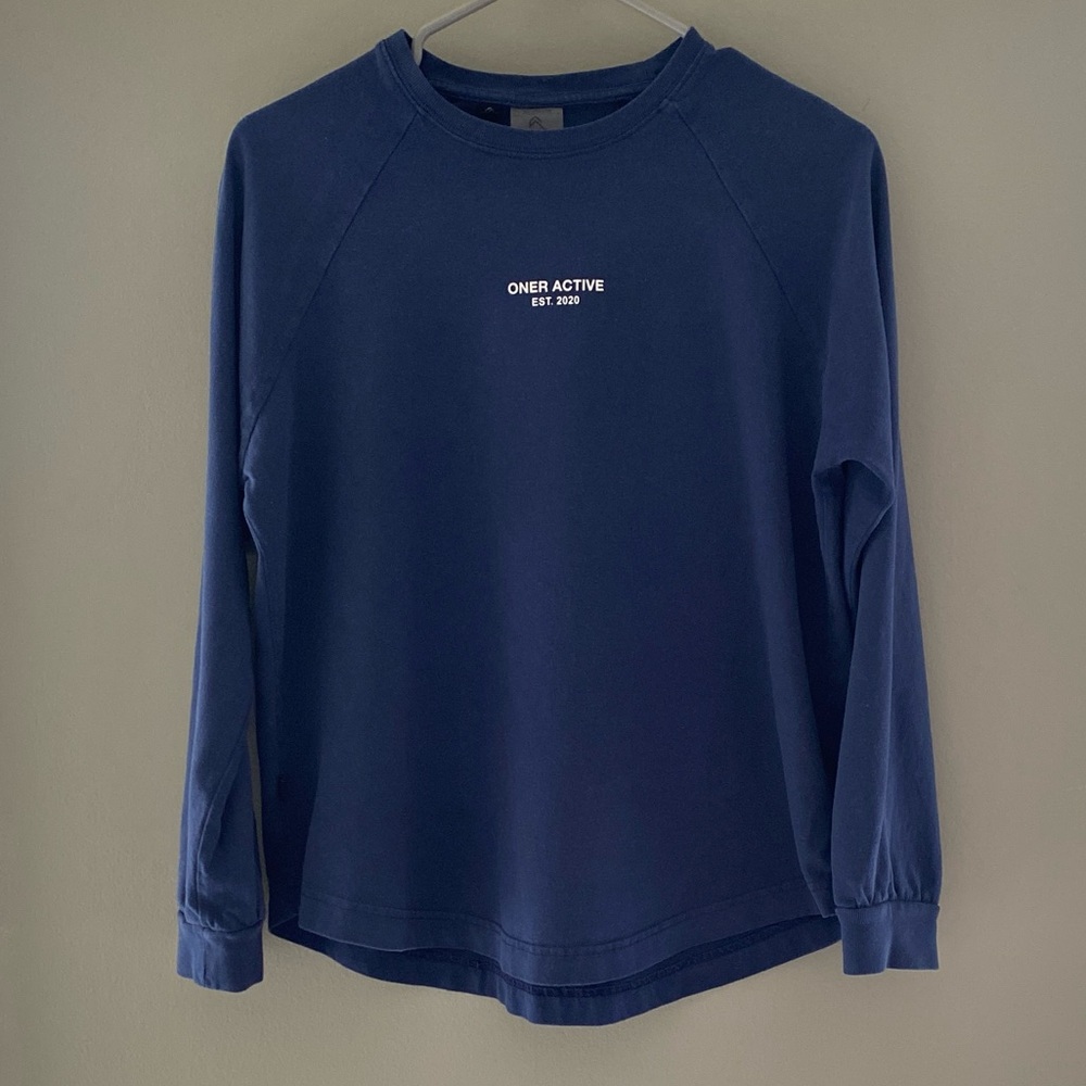 Oner Active long sleeve workout/lounge shirt in vibrant dark blue. Size XS.